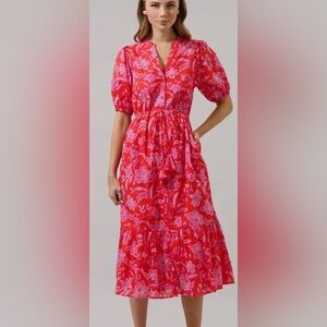 Sugarlips Red and Pink Floral Midi Dress